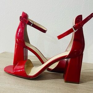 ENZO ANGIOLINI  LEATHER SANDALS SIZE 7 1/2  M RED  BLOCK HEELS  NEW